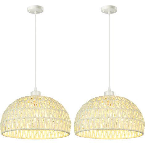 Lot de 2 lustres rustiques avec ampoule, suspension, plafonnier, suspension bohème, hauteur réglable, blanc, lumière chaude 3000 K (1/5)