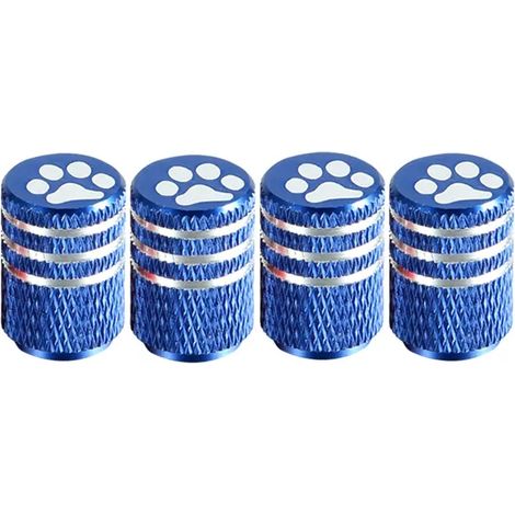 (Bleu) Lot de 4 bouchons de valve de pneu en aluminium en forme de patte d'ours, anti-poussière, pour voiture. (1/5)