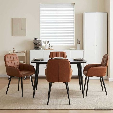 Lot de 4 chaises de salle à manger en simili cuir marron, cadre métal, 57 x 50 x 85 cm - PANGIVO (1/5)