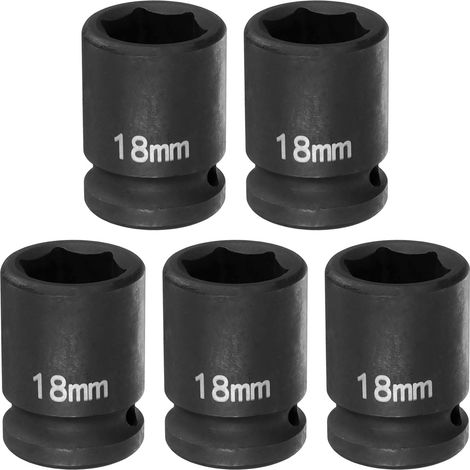 5Pcs Douille à Choc 6 Points 18mm Douille Métrique 1/2" Entraînement Carré 1.5" (38mm) Long Douilles Hexagonales pour Écrous d'Axe de Broche en Acier Cr-Mo Phosphaté, Noir (1/5)