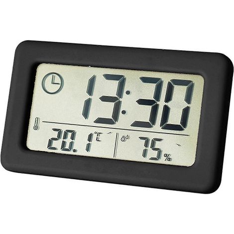 Horloge numérique LCD de bureau simple avec fonction température, adaptée aux bureaux et aux dortoirs, noire. (1/4)