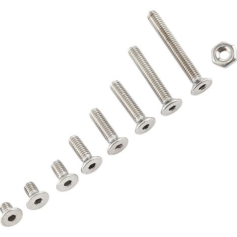 M2.5 A2 Edelstahl-Innensechskantschrauben mit Sechskantmuttern, Sortiment (Flachkopf) (1/5)