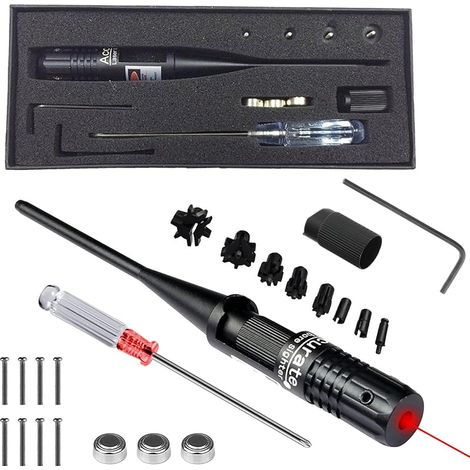 Bore Sighter, Kit Professionnel De Visée D'alésage, Compatible Calibres .22 À .50 Viseur À Alésage Rouge, Alliage D'aluminium Brossé Noir, Kit De Réglage De La Visée Pour L'Étalonnage Horizontal (1/5)