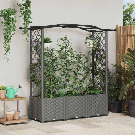 Teenpull – Hochbeet mit Rankgitter und Dach Hellgrau 164 x 40 x 138 cm PP (1/5)