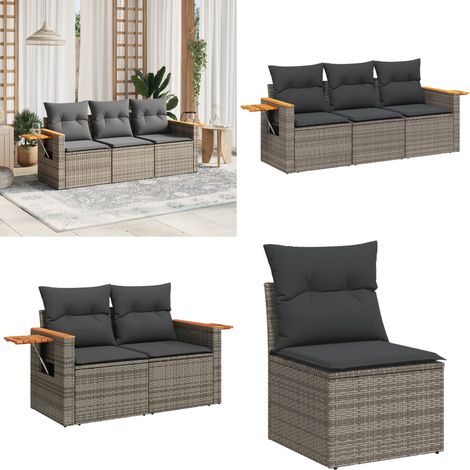 3-tlg. Garten-Sofagarnitur mit Kissen Grau Poly Rattan - Gartenmöbel - Outdoor Möbel - Rattan Gartenmöbel - Lounge Set - Esszimmergarnitur - Home & Living (1/5)