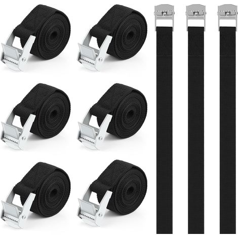 Lot de 6 Sangles d'aimage, Sangles de Fixation Solides de 2 m, 25 mm x 2 m avec Seue, adaptées à la Voitue, au vélo, à la Fixation des Bagages, au Tanspot Sangle a cliquet (1/4)
