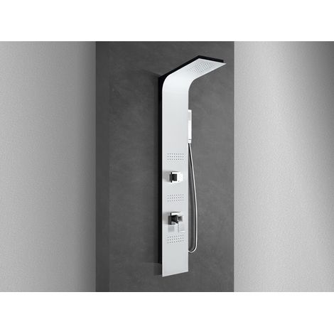 NALA - Pannello doccia idromassaggio in alluminio verniciato a polvere finitura bianco opaco (fronte) e nero opaco (fianco) (1/4)