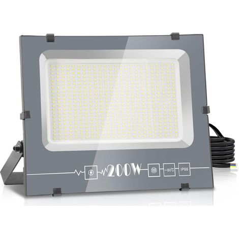 200W Projecteur Extérieur LED, 20000LM Spot Extérieur, 6000K Blanc Froid IP66 Imperméable, Sécurité Floodlight pour Jardin Cour Terrasse Square Usine