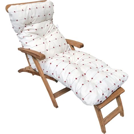 Coussin bain de soleil pompons rouges (1/2)