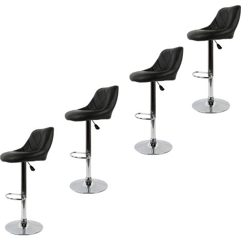 Aqrau Tabouret Tabouret de bar à dossier en sergé, Noir 4 pcs (1/5)
