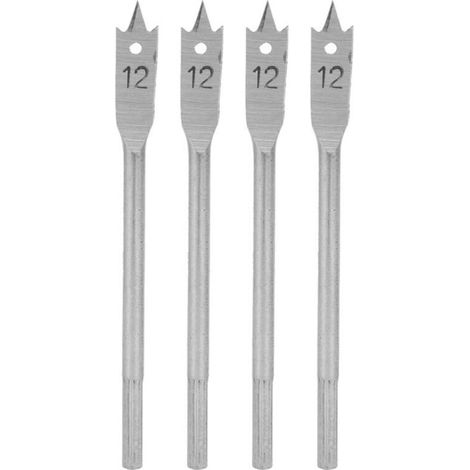 Jeu de 4 forets plats en acier à haute teneur en carbone pour le travail du bois, 12 mm