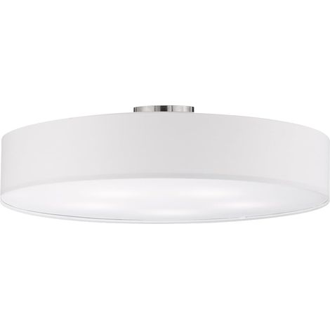 Plafonnier Hotel en métal nickel mat, abat-jour en tissu blanc, sans 5 ampoules E27 (1/5)