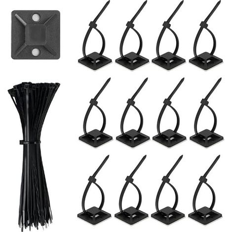 supports adhésifs pour serre-câbles avec attaches autobloquantes en nylon (1/5)