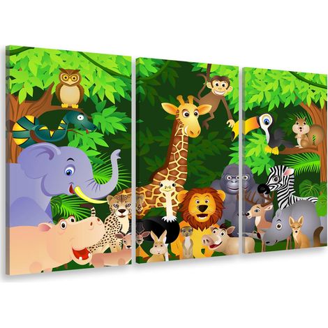 Tableau triptyque enfant portrait de famille jungle - 90x60 cm (1/5)