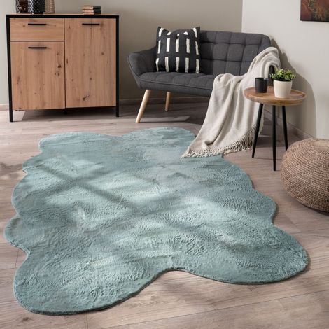 Paco Home Tapis De Salon Tapis Poils Ras Monochrome Moderne Fausse Fourrure Doux Turquoise, 140x200 cm forme de fourrure