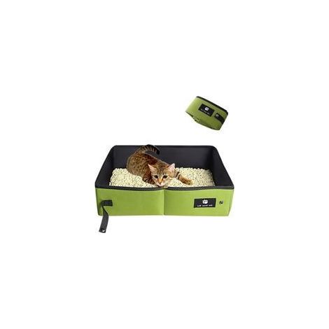 Bac à litière pliable pour chat - Bac à litière portable, doux, durable, étanche, pour intérieur, maison, voyage, vert, 45 x 35 cm
