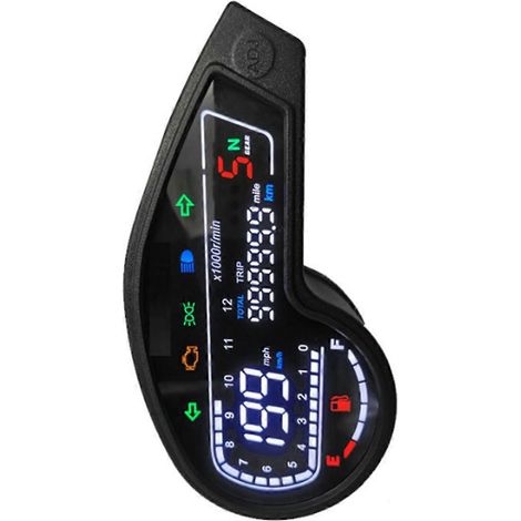 Compteur de vitesse numérique LCD 12 V pour moto, avec tableau de bord noir (1/5)