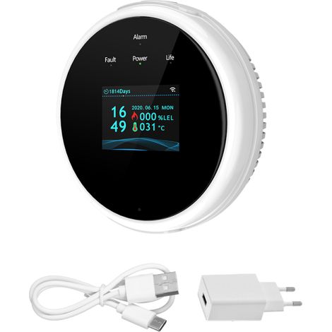 Gasleckmelder für Zuhause, kompatibel mit der Tuya-App, Farb-LCD-Bildschirm