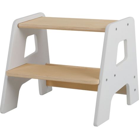 Relaxdays sgabello a 2 gradini per bambini, portata 50 kg, forma ad A, antiscivolo, 33 x 40 x 35 cm, bianco/naturale