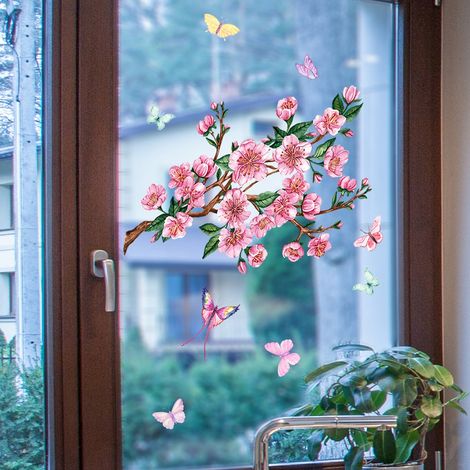 Stickers pour Fenêtre Superbes Electrostatiques Décoratifs au Motif Fleurs roses d’éviter Que Les Oiseaux Ne Se Cognent dans Vos Fenêtres 1 (1/4)
