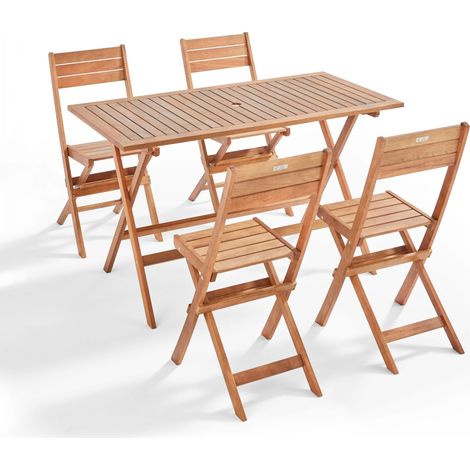 Table de jardin et 4 chaises pliantes en bois