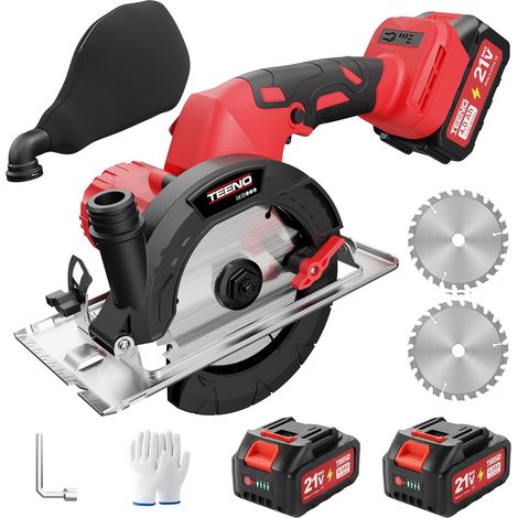 Scie Circulaire Sans Fil TEENO, 1000 W Ø150mm 2 Lames, 2×4,0 Ah Batteries, 6800 tr/min, Prof. de Coupe max 51mm, Réglage Prof. & Biseau 0‑45°, LED et Sac à poussière, Ergonomique (1/5)