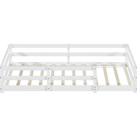 CHICFURN Cama Montessori infantil 140x200 cm de pino blanco con barrera de 4 lados, sin colchón (1/5)