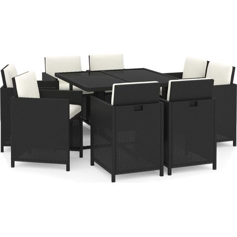 Mobili da pranzo mobili da giardino e cuscini 9 pezzi in resina intrecciata nera 020014919