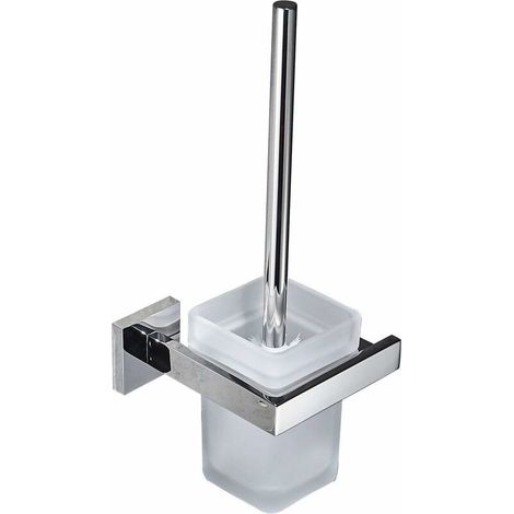 Porte Brosse Toilette Support Mural, Brosse WC pour Toilette en INOX et Verre, Chromé Miroir Poli (1/5)