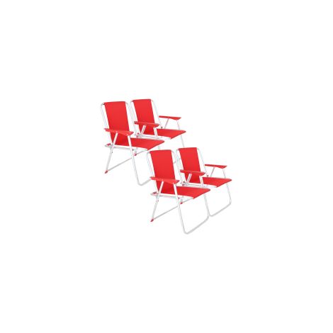 Well Home - Set di 4 sedie da spiaggia pieghevoli in metallo color rosso 44x44x74 cm