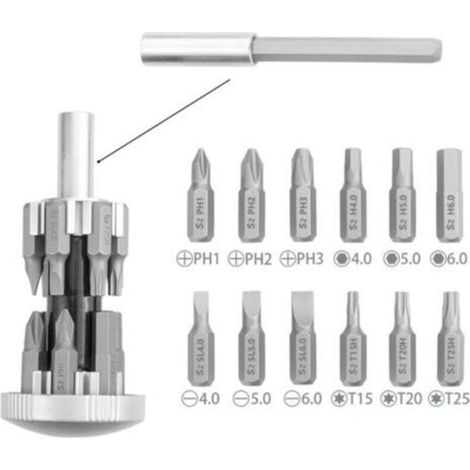 Tournevis 12 en 1, Tournevis à Cliquet Multi-usage Portable, avec Tête Rotative à 180° et Rallonges, pour L'extérieur et les Outils de Réparation Quotidiens (1/4)
