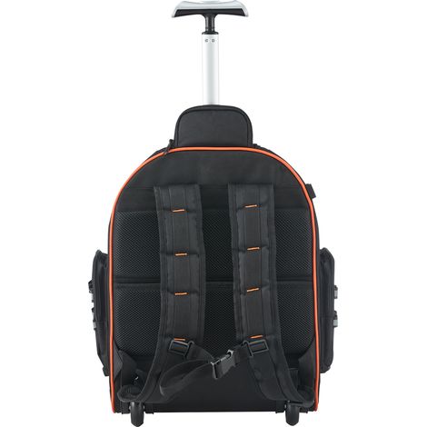 Mophorn Werkzeugrucksack mit Rollen, 50 kg Tragfähigkeit, 45 Fächer, Werkzeugtasche mit Teleskopgriff und robuster Basis, Arbeitsrucksack-Organizer für Bauarbeiten und Mechanik, 440x250x480 mm