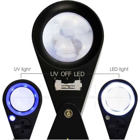 Loupe de bijouterie LED/UV 40x 21 mm avec trois couches de verre optique  un outil de loupe de poche adapté aux bijoutiers, aux collectionneurs de timbres et aux numismates. (1/4)