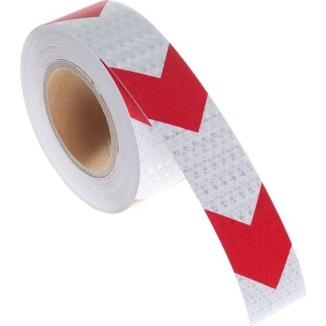 25Mx5cm Reflective Warning Tape, Reflector Safety Tape for Directional Arrow, Warning Signal, High Visibility, High Intensity, Red and White Arrow (1/5)
