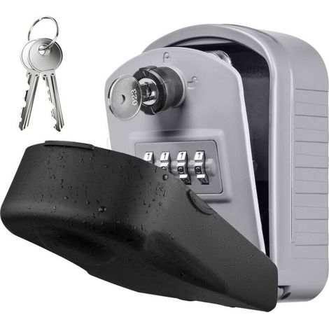 Caja de seguridad para llaves [Nueva generación] Caja fuerte grande para exteriores con 4 códigos y llaves de emergencia impermeables (Plata) (1/5)