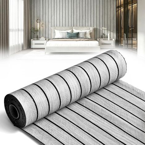 Panneaux muraux 3D sans odeur auto-adhésifs avec isolation phonique, revêtement mural aspect bois imperméable pour chambre à coucher, mur TV et rénovation de bureau, gris (1/5)