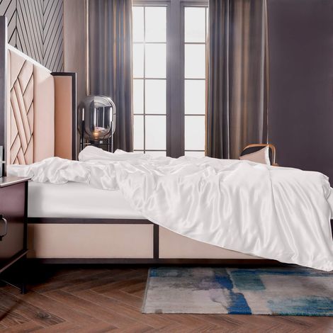 Soie Housse de Couette tröster Cover, Parure de lit 100% 19 Momme Soie de mûrier, Soie, Weiß, 135 x 200 cm (1/5)