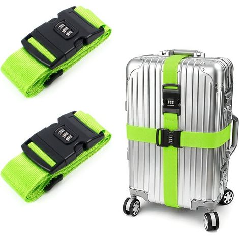 Set di 2 cinghie per bagagli，5 x 200 cm，Cinghia per valigia con lucchetto a combinazione，Cinghia regolabile per valigie e borse da viaggio (1/5)