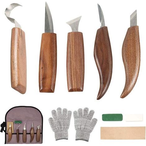 10-teiliges Holzschnitzwerkzeug-Set aus Kohlenstoffstahl mit Hakenmesser, professionellem Schnitzmesser, Holzgravurwerkzeugen für die Holzbearbeitung (1/5)