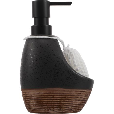 Distributeur céramique noir 2-en-1 de 250 ml avec pompe anti-goutte et support éponge, pour vaisselle ou shampoing