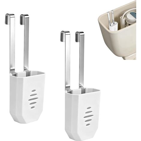 Set mit 2 Haltern für WC-Spülkasten und Entkalkungstabletten – Verstellbarer Haken und wackelfreies Design – Verhindert Kalkablagerungen (1/5)