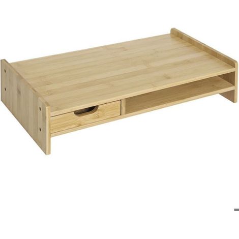 Support d'écran. Ordinateur portable Socle TV Ordinateur de bureau Organisateur avec tiroir Bambou (1/5)