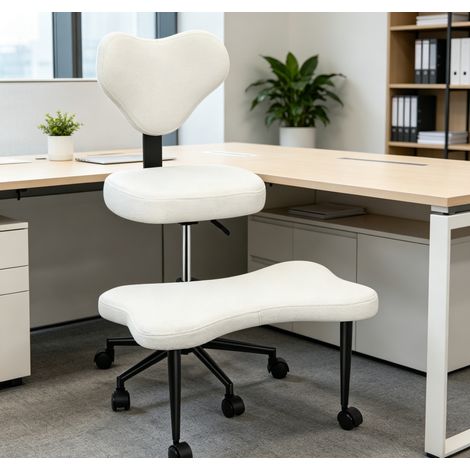 WILITTO  Chaise de Bureau Ergonomique pour Position Croisée - Hauteur Réglable, avec Repose-Pied Rotatif 360°, Support Lombaire, Tissu Doux, Roues Silencieuses,Blanc (1/5)