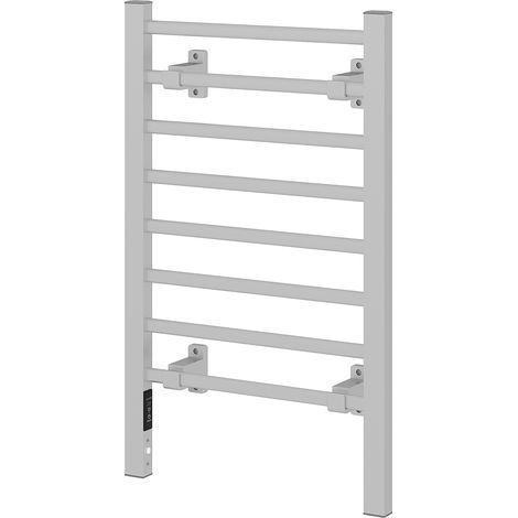 Sèche-serviettes électrique 150 W, à poser ou à fixer au mur, 8 barres, minuterie 2-4 heures, 53 x 35 x 90 cm, argent