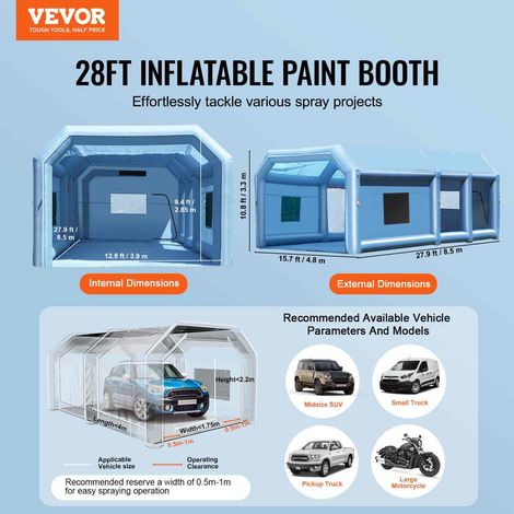 Cabine de Peinture Gonflable 8,5x4,8x3,3 m, Tente Peinture Gonflable Automobile avec Souffleurs Puissants 950 W + 750 W et Système de Filtration, Station de Travail pour Pose de Peinture Atelier (1/5)