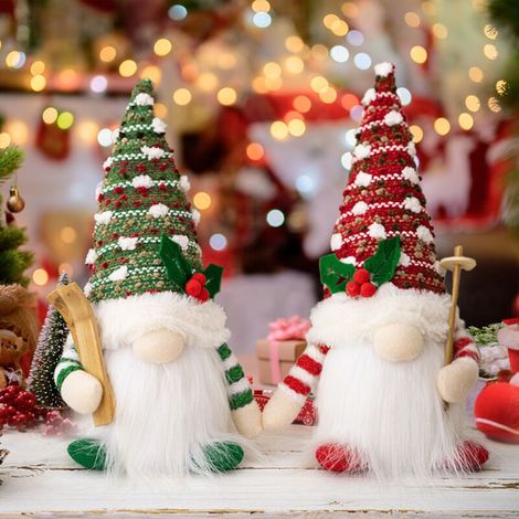 Traîneau de Noel Lot de 2 Deco Noël Peluche Elfe Christmas Décoration pour Maison Cuisine - Rouge (1/5)