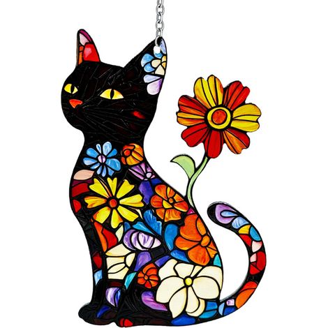Atrapasueños de vidrieras con elegante rama de gato - 1