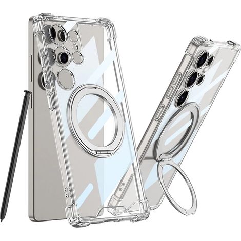 Coque de téléphone avec support à 360° pour Galaxy S23 blanc, en acrylique rigide. (1/5)