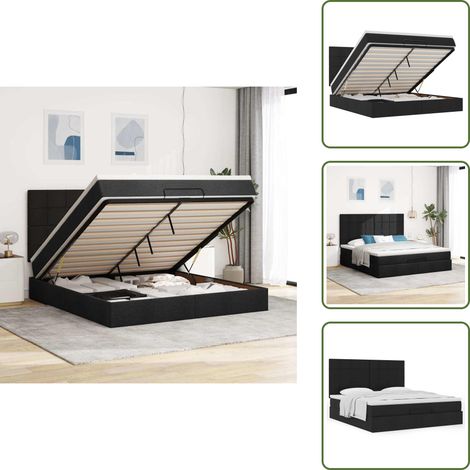 Ottoman-Bett mit Matratze Schwarz 160x200 cm Stoff - Ottoman-Bett - Ottoman-Betten - Bettrahmen - Bettgestell (1/5)