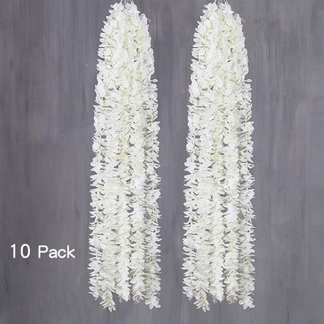 10 künstliche Seidenblumengirlanden, künstliche Hortensienblüten, Hängeblumen für Partys, Zeremonien, Kirchen, Gärten, Hochzeiten – Weiß (1/4)